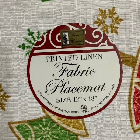 Printed Linen Fabric Placemats Christmas Holiday Reversible 12 in X 18 in White - Picture 6 of 9